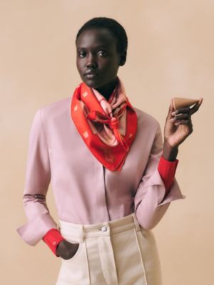 HERMES　エルメス　アスコットタイ　シルクスカーフ　フローラル　レッド Les Cles double face scarf 90 | Hermès USA